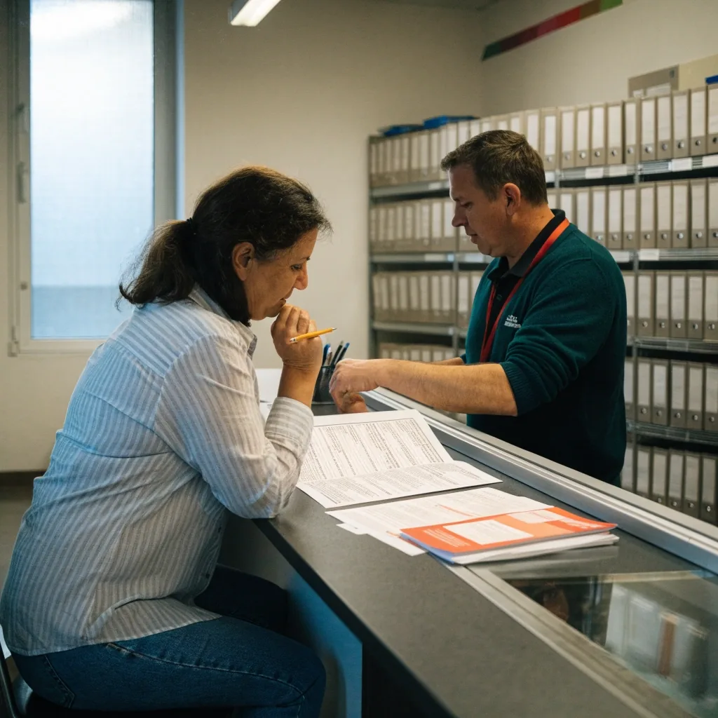 Lavoratrice dipendente che esamina i documenti di un fondo pensione con un consulente in ufficio